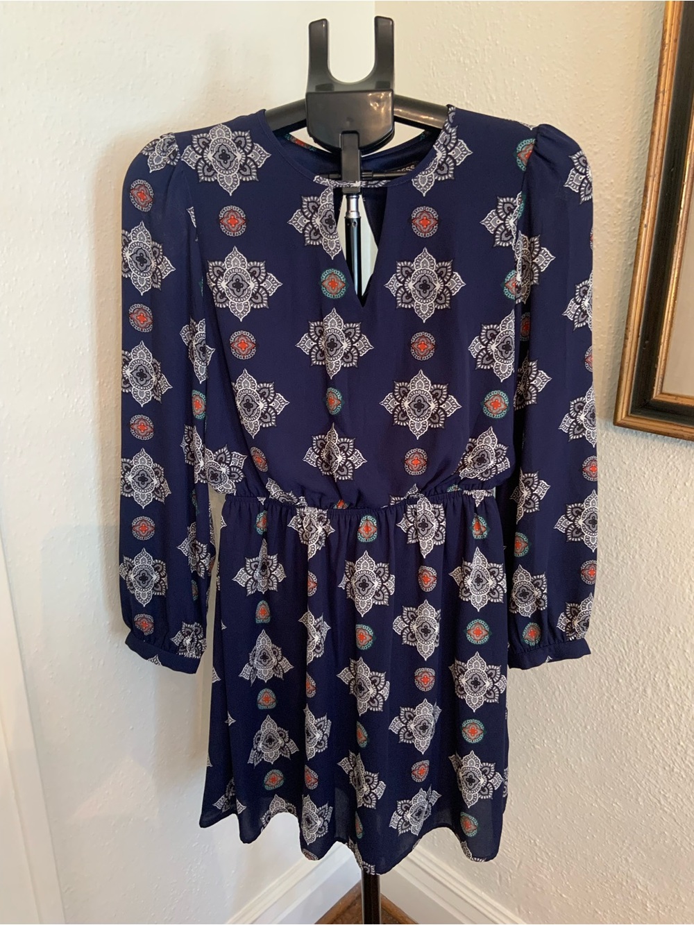 Express Women’s Navy Printed Long Sleeve Dress